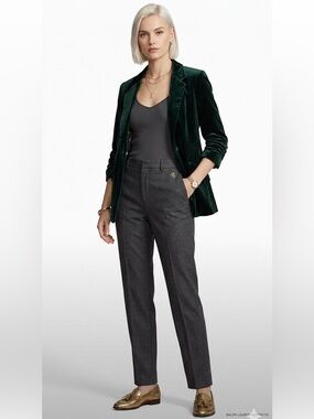 Skies Are Blue Green Velvet Blazer Floral Print Lining Size Small